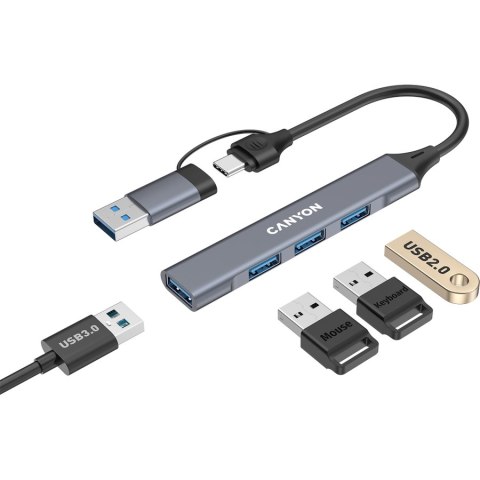 CANYON HUB DS-02 4 w 1 USB-A/C Szary