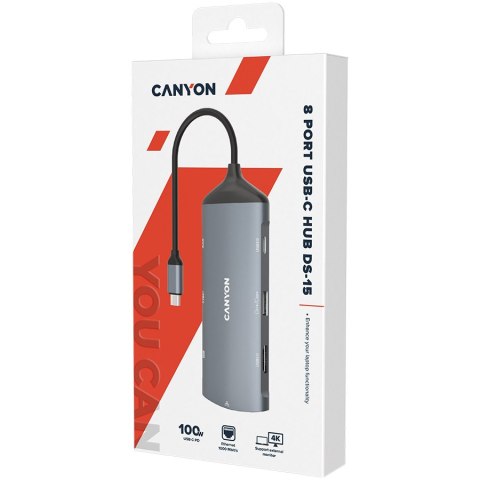 CANYON HUB DS-15 8 w 1 4k USB-C Szary