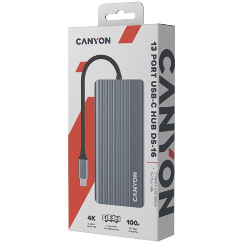CANYON HUB DS-16 13 w 1 4k USB-C Szary