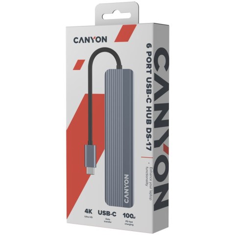 CANYON HUB DS-17 6 w 1 4k USB-C Szary