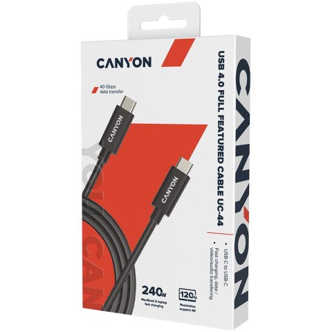 CANYON Kabel UC-44 USB-C do USB-C 240W 40Gbps 4k 1m Czarny