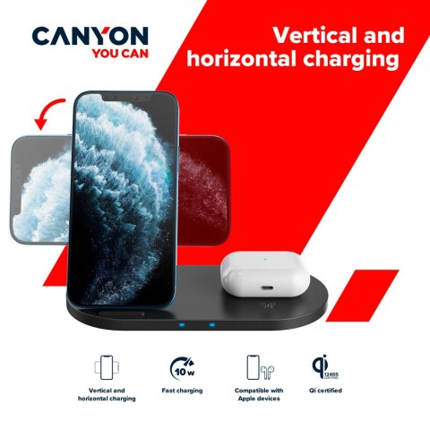 CANYON Ładowarka bezprzewodowa WS-202 10W 2w1 Czarna