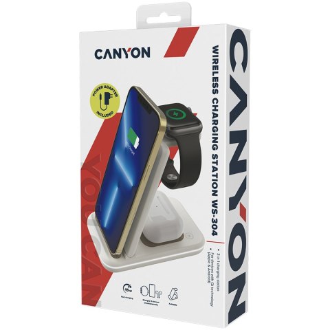 CANYON Ładowarka bezprzewodowa WS-304 15W 3w1 Cosmic Latte