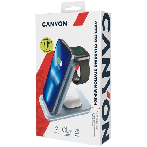 CANYON Ładowarka bezprzewodowa WS-304 15W 3w1 Niebieska