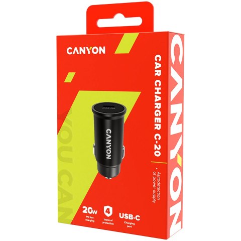 CANYON Ładowarka samochodowa C-20 PD 20W USB-C Czarna