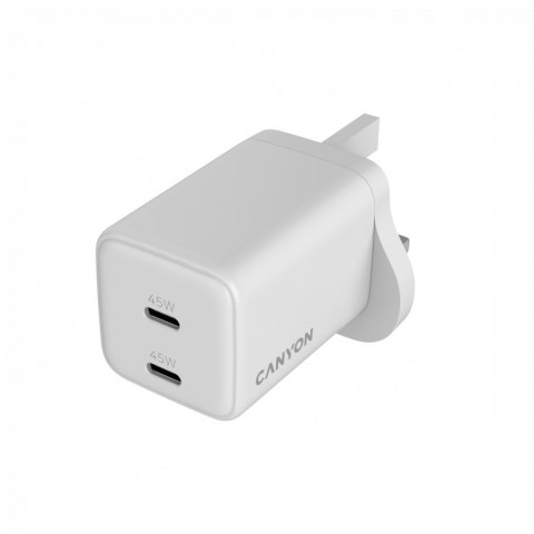 CANYON Ładowarka sieciowa CU45AC GaN 45W 2xPD UK Biała