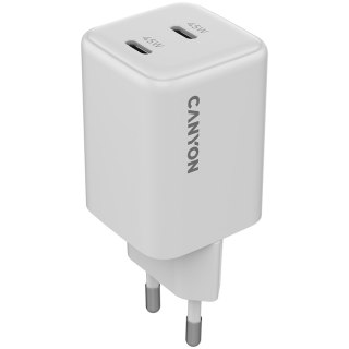 CANYON Ładowarka sieciowa CU45CC GaN 45W 2xPD EU Biała