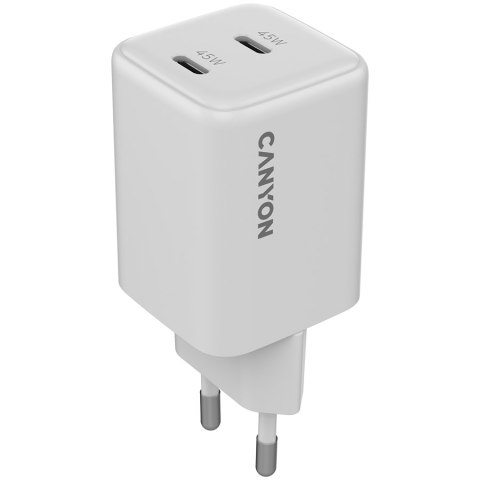 CANYON Ładowarka sieciowa CU45CC GaN 45W 2xPD EU Biała
