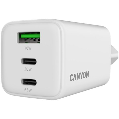 CANYON Ładowarka sieciowa CU65ACC GaN 65W 2xPD 1xQC EU Biała