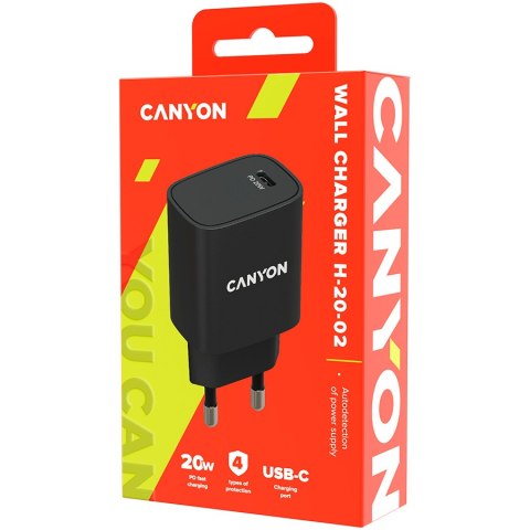 CANYON Ładowarka sieciowa H-20-02 PD 20W USB-C Czarna