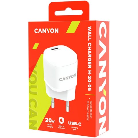 CANYON Ładowarka sieciowa H-20-05 PD 20W USB-C Biała