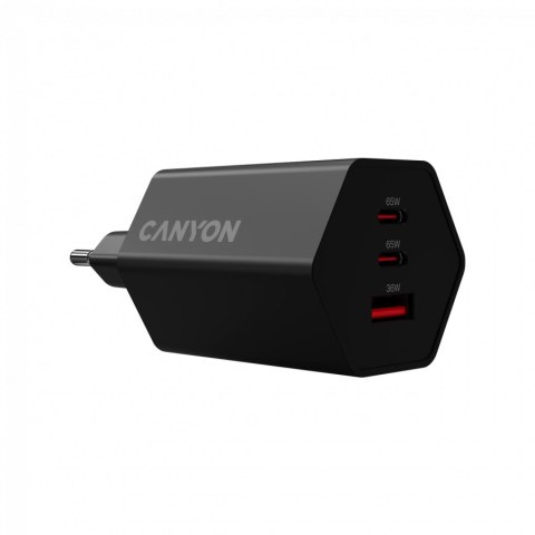 CANYON Ładowarka sieciowa HEXAGON 65 GaN 65W 2xPD 1xQC EU Czarna