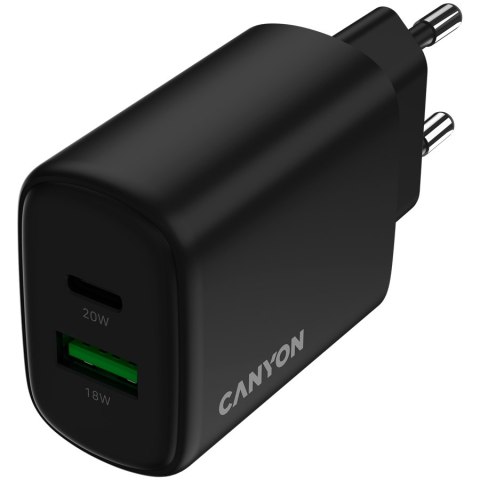 CANYON Ładowarka sieciowa OnCharge 200 20W 1xPD 1xQC EU Czarna