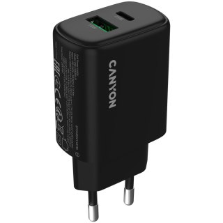 CANYON Ładowarka sieciowa OnCharge 250 25W 1xPD 1xQC EU Czarna