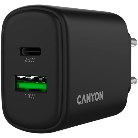 CANYON Ładowarka sieciowa OnCharge 250 25W 1xPD 1xQC EU Czarna