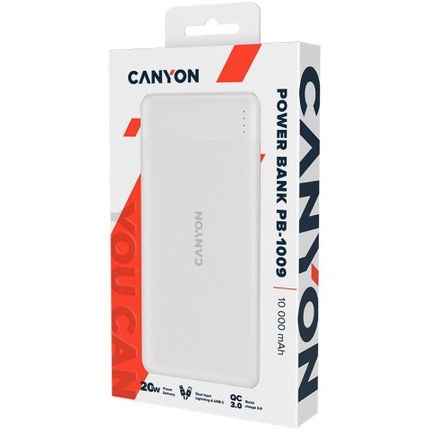 CANYON Powerbank PB-109 10000 mAh PD 18W QC 3.0 20W Biały