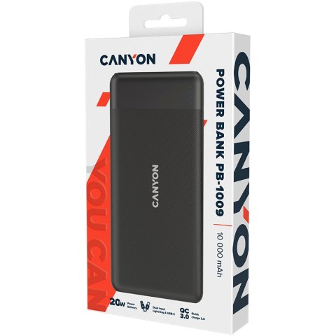 CANYON Powerbank PB-109 10000 mAh PD 18W QC 3.0 20W Czarny