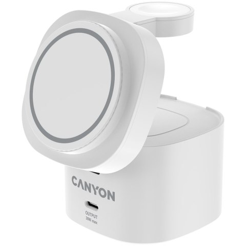 CANYON Stacja ładująca 4w1 bezprzew. 30W z kablem 1m biała
