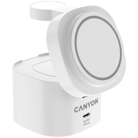 CANYON Stacja ładująca 4w1 bezprzew. 30W z ładowarką 65W biała