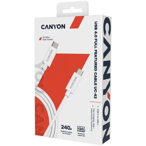 CANYON Kabel UC-42 USB-C do USB-C 240W 20Gbps 4k 2m Biały