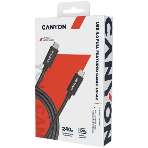 CANYON Kabel UC-42 USB-C to USB-C 240W 20Gbps 4k 2m Czarny