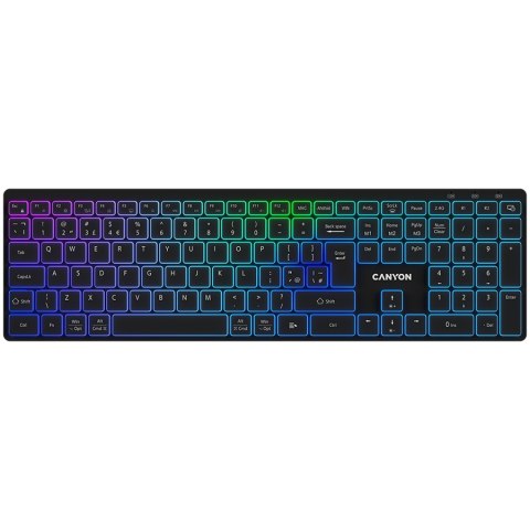 CANYON Klawiatura HKB-W11 UK/US RGB Dwa Tryby Bezprz. Czarna