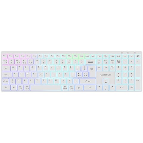 CANYON Klawiatura HKB-W11 UK/US RGB Dwa Tryby Bezprzewodowa Biała