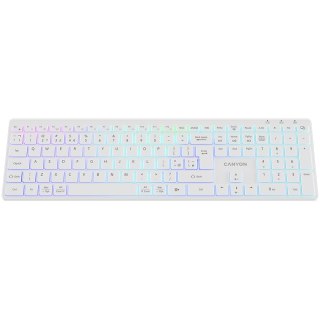 CANYON Klawiatura HKB-W11 UK/US RGB Dwa Tryby Bezprzewodowa Biała
