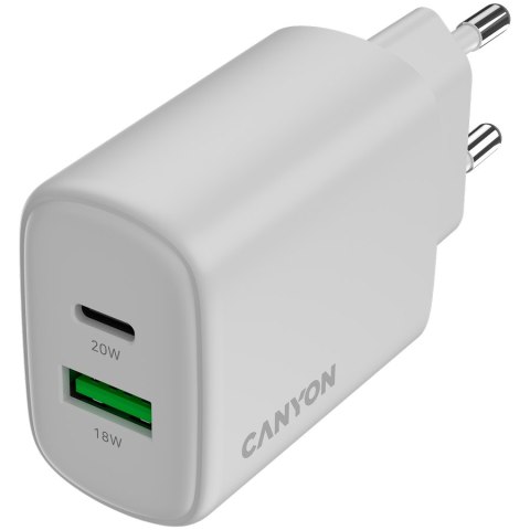 CANYON Ładowarka sieciowa OnCharge 200 20W 1xPD 1xQC EU Biała