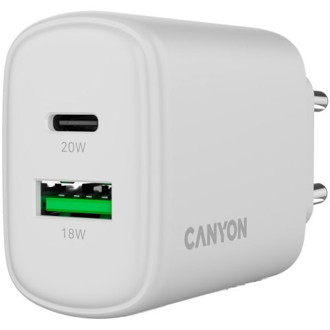 CANYON Ładowarka sieciowa OnCharge 200 20W 1xPD 1xQC EU Biała