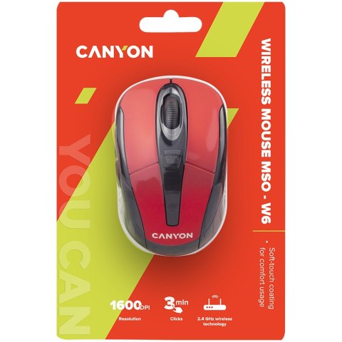 CANYON Mysz bezprzewodowa MSO-W6 Czerwona