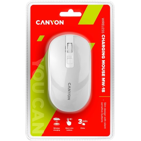 CANYON Mysz bezprzewodowa MW-18 Akumulator Perłowa Biała