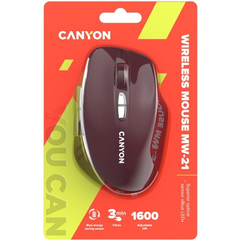 CANYON Mysz bezprzewodowa MW-21 BLU LED BT Czerwona