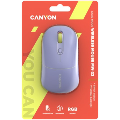 CANYON Mysz bezprzewodowa MW-22 2w1 RGB Fioletowa