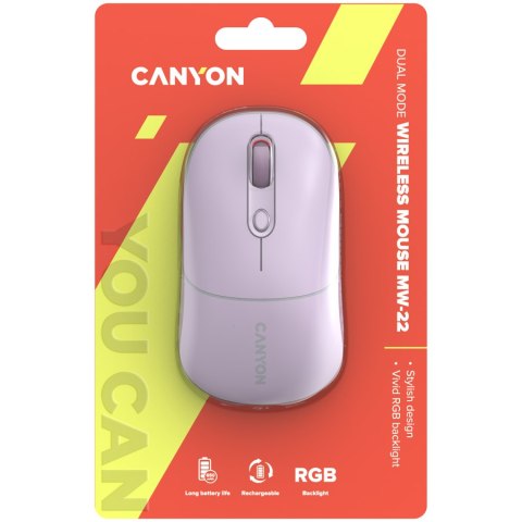 CANYON Mysz bezprzewodowa MW-22 2w1 RGB Różowa