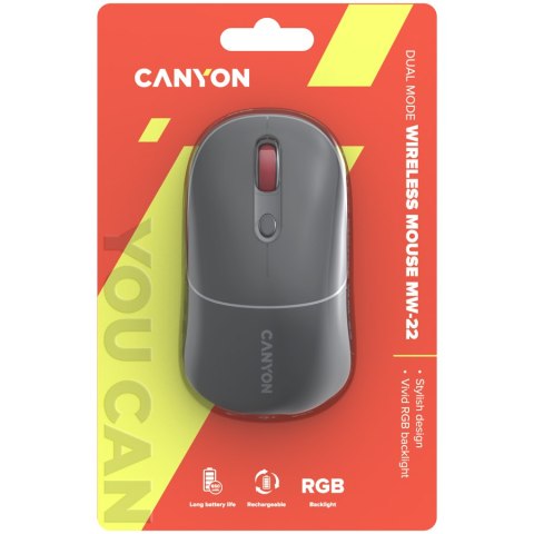 CANYON Mysz bezprzewodowa MW-22 2w1 RGB Szara