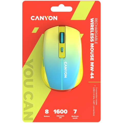 CANYON Mysz bezprzewodowa MW-44 Ładowanie USB-C Żółto - Niebieska