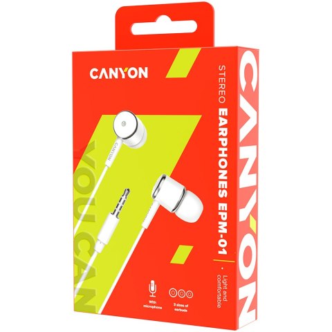 CANYON Słuchawki dokanałowe EPM-01 Mic Mini-Jack 1.2m Białe