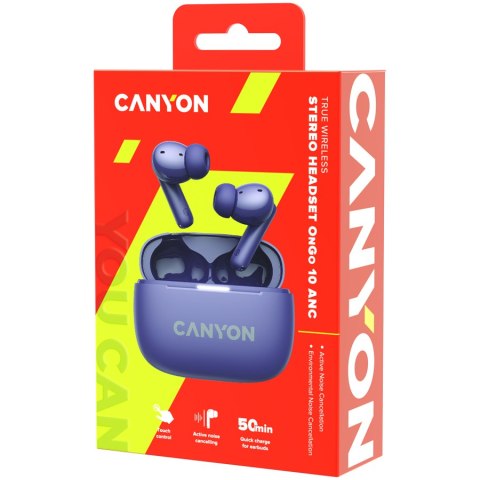 CANYON Słuchawki dokanałowe OnGo 10 ANC i ENC Fioletowe