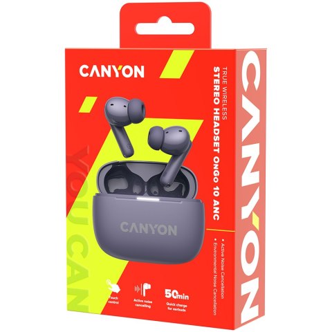 CANYON Słuchawki dokanałowe OnGo 10 ANC i ENC Fioletowe
