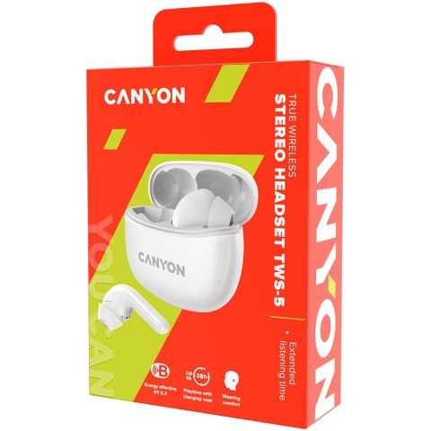 CANYON Słuchawki dokanałowe TWS-5 Etui Białe