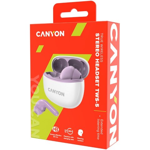 CANYON Słuchawki dokanałowe TWS-5 Etui Fioletowe