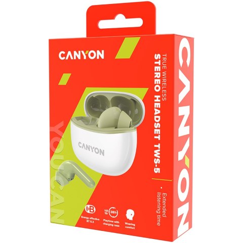 CANYON Słuchawki dokanałowe TWS-5 Etui Zielone