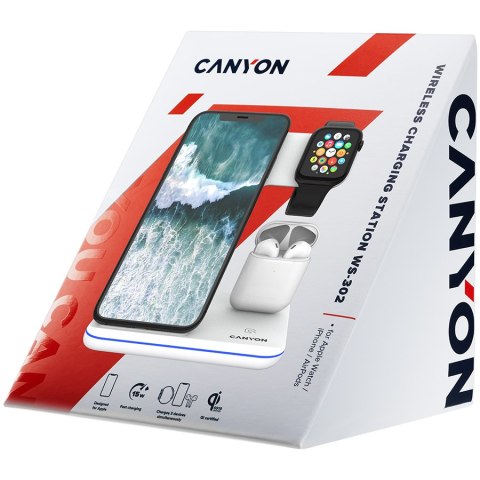 CANYON Ładowarka bezprzewodowa WS-302 15W 3w1 Biała