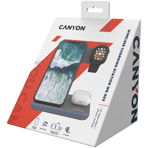 CANYON Ładowarka bezprzewodowa WS-303 15W 3w1 Szara