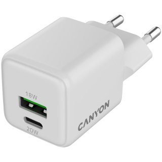 CANYON Ładowarka sieciowa CU20AC GaN 20W 1xPD 1xQC EU Biała
