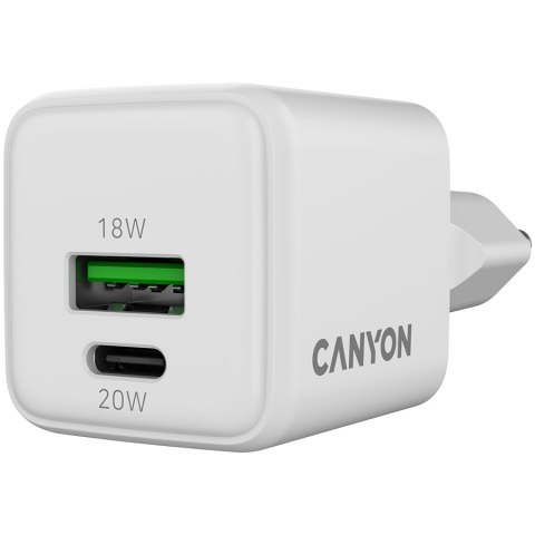 CANYON Ładowarka sieciowa CU20AC GaN 20W 1xPD 1xQC EU Biała