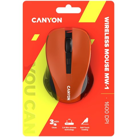 CANYON Mysz bezprzewodowa MW-1 Pomarańczowa