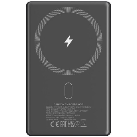 CANYON Powerbank OnPower 510 slim Magsafe 10000 mAh PD20W Beżowy