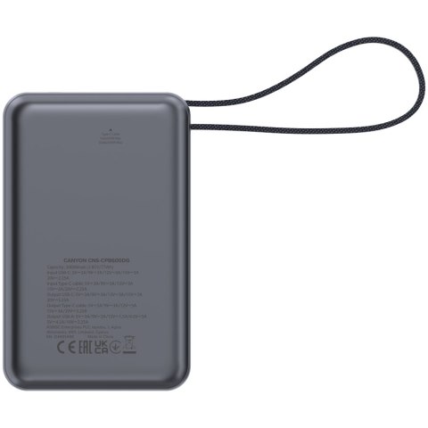 CANYON Powerbank OnPower 600 z kablem 20000 mAh PD65W Grafitowy